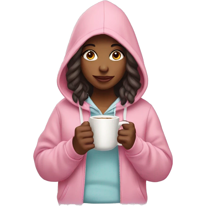 girl wearing baby pink hoodie and holding a cup  emoji