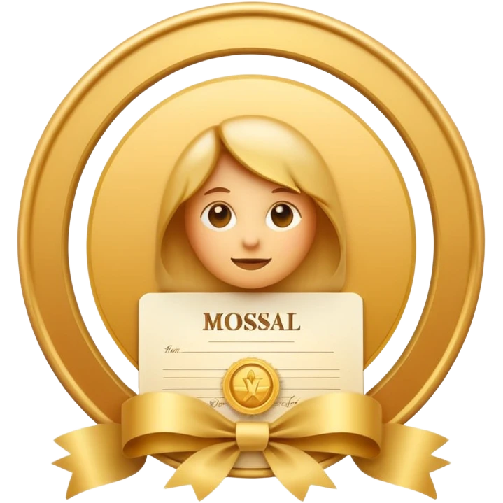 Apple iOS emoji style certificate icon, white document with rounded corners, gold seal and ribbon, soft gradients, glossy 3D emoji look, minimal, clean, centered, transparent background emoji