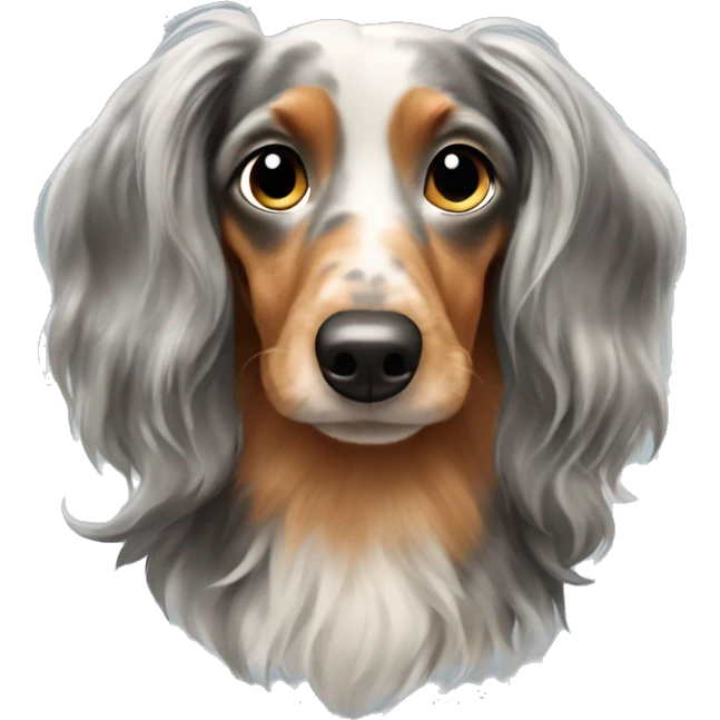 Long-haired merle dachshund with small one  emoji