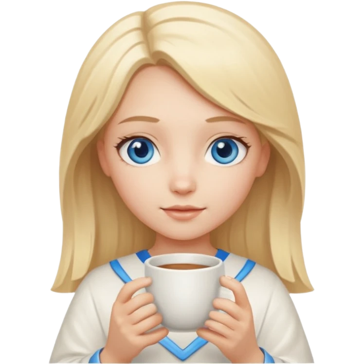 angelic blonde girl with middle length hair and blue eyes holds a cup emoji