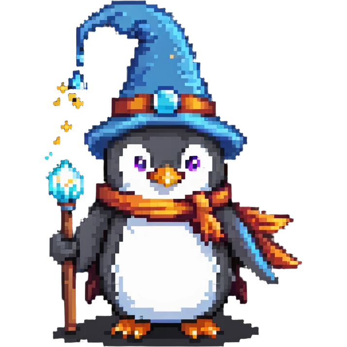 penguin wizard with magic wand emoji