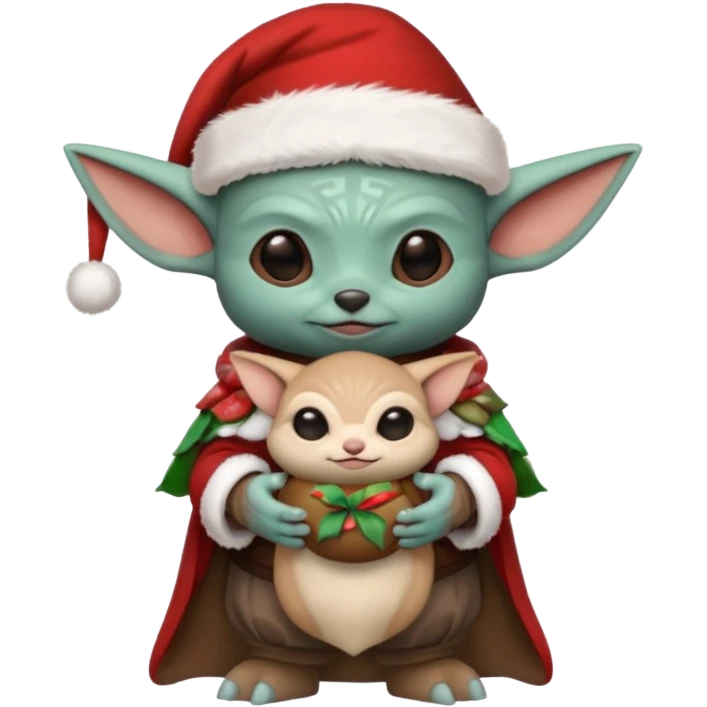 mandalorian holding grogu wearing santa hat emoji