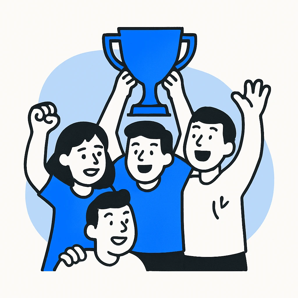 team celebrating with trophy emoji