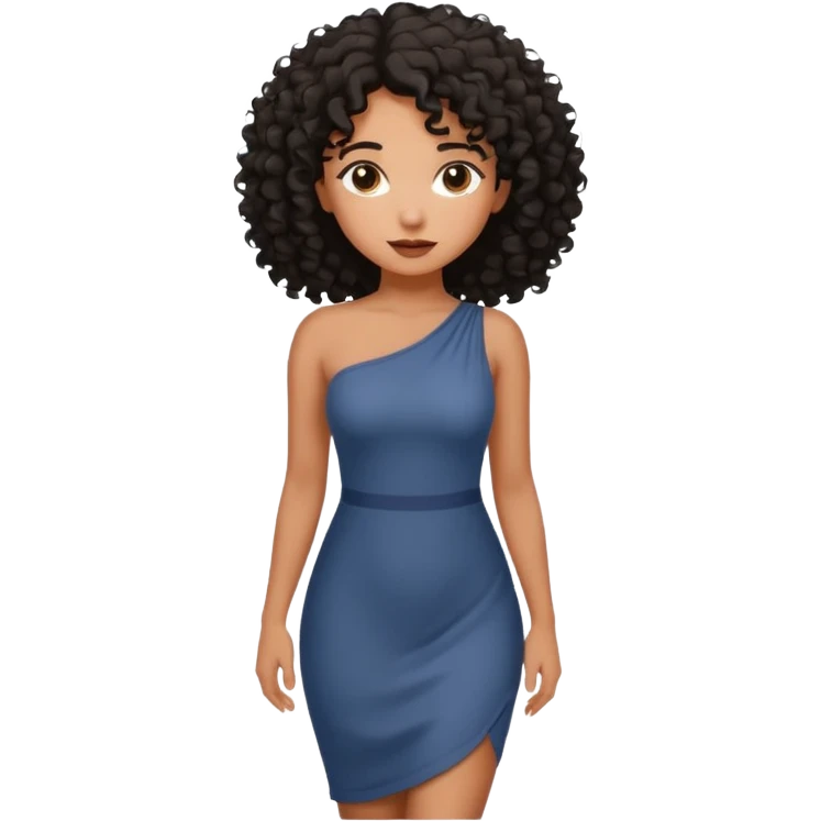 brown skinnen lady with curly black hair, shoulder long hair, messy, nice curves emoji