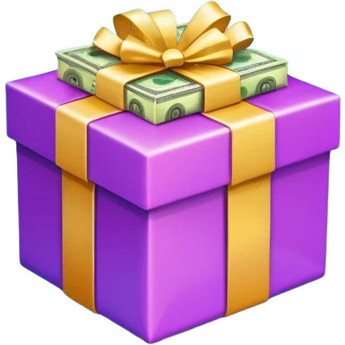 gift box with sparkles and money, festive, colorful, celebratory emoji