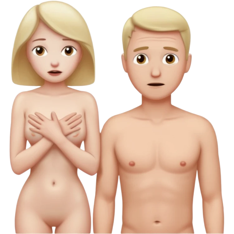 White woman naked and embarrassed in front of white man emoji