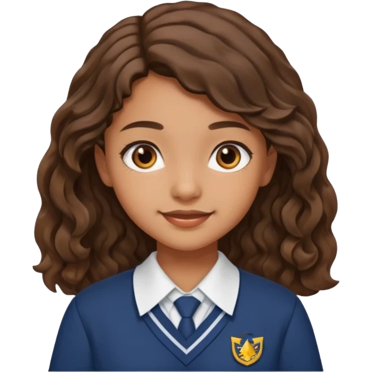 Quiero a una persona morena no tan morena , que sea una adolescente , que lleve uniforme escolar , con un pelo ondulado pero que sea negro castaño,pero no regido , pero que tenga una sonrisa suave, pero que este con un fondo blanco. emoji