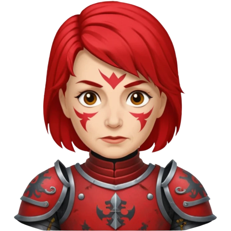 Elderly Tattooed Knights female, with medium hair, red and black armour emoji