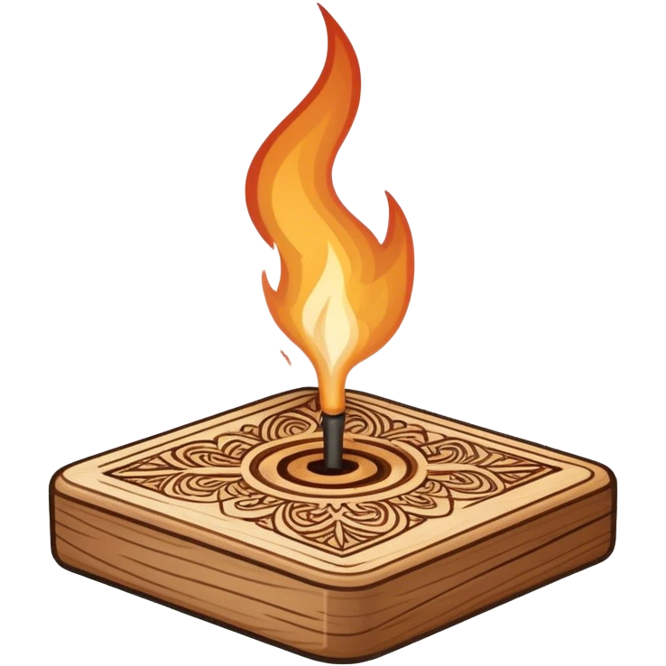 Pyrography icon, wooden surface with detailed burn marks, intricate patterns being burned into wood with pyrography tool, minimalistic style, clean lines, transparent background. emoji