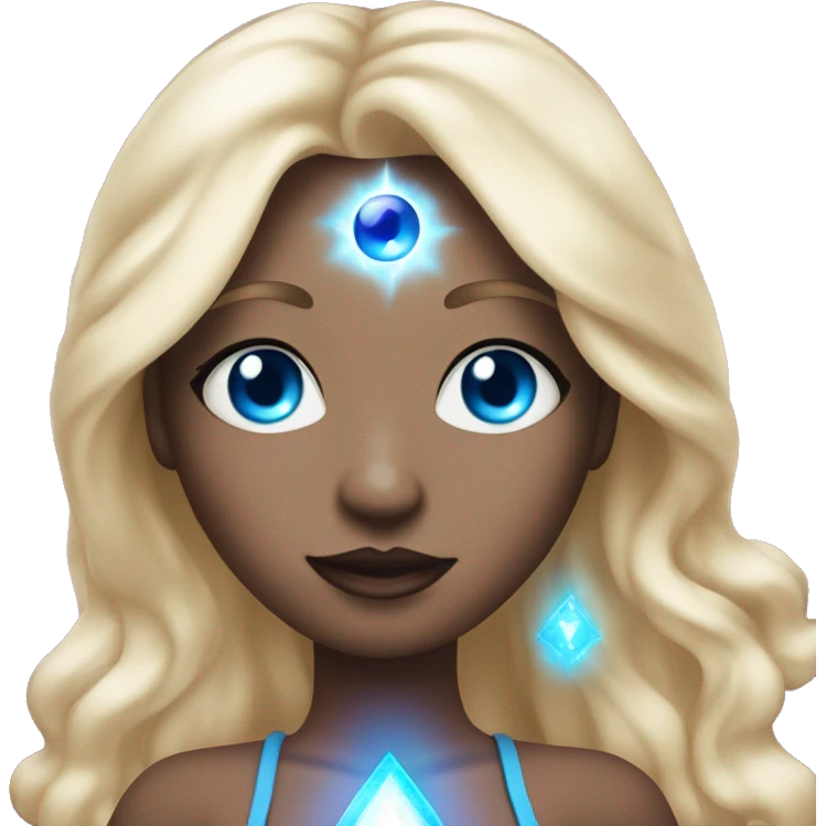 magical diva with thin pink andromedan face long blonde hair and blue eyes glowing third eye emoji