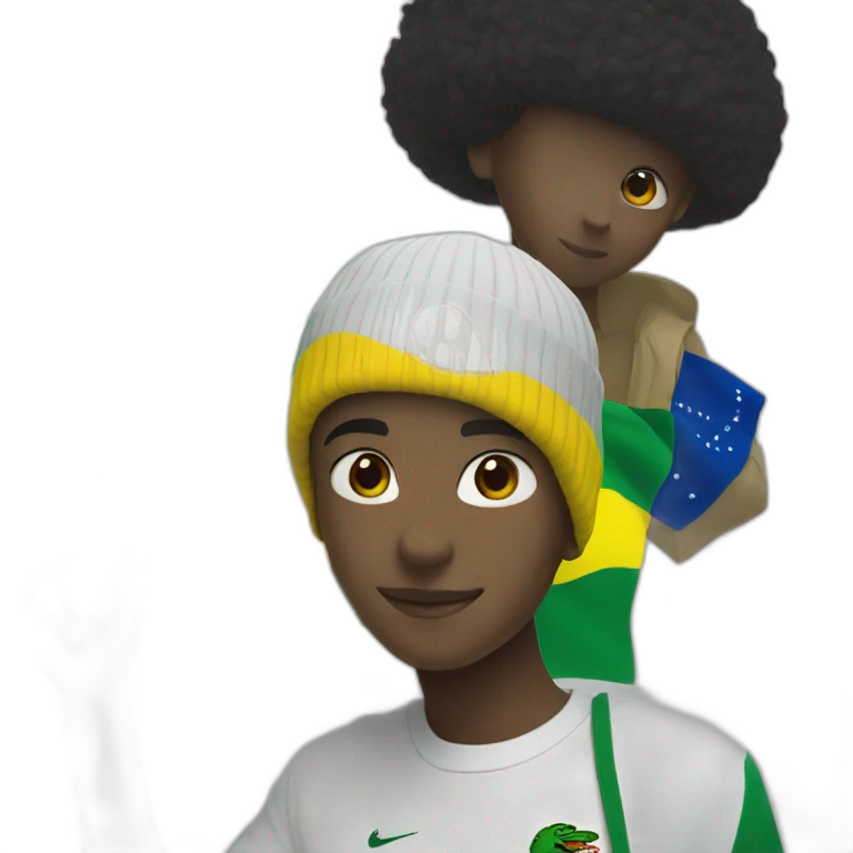 Black boy using lacoste beanie with brazil flag emoji