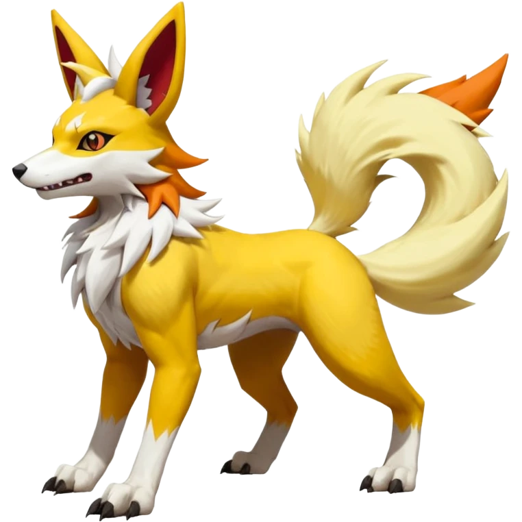 Feral Quadrupedal Digitigrade Zangoose-Jolteon-Lycanroc-Renamon-Zeraora-Vernid-Sergal-fusion-hybrid-creature, full body  emoji