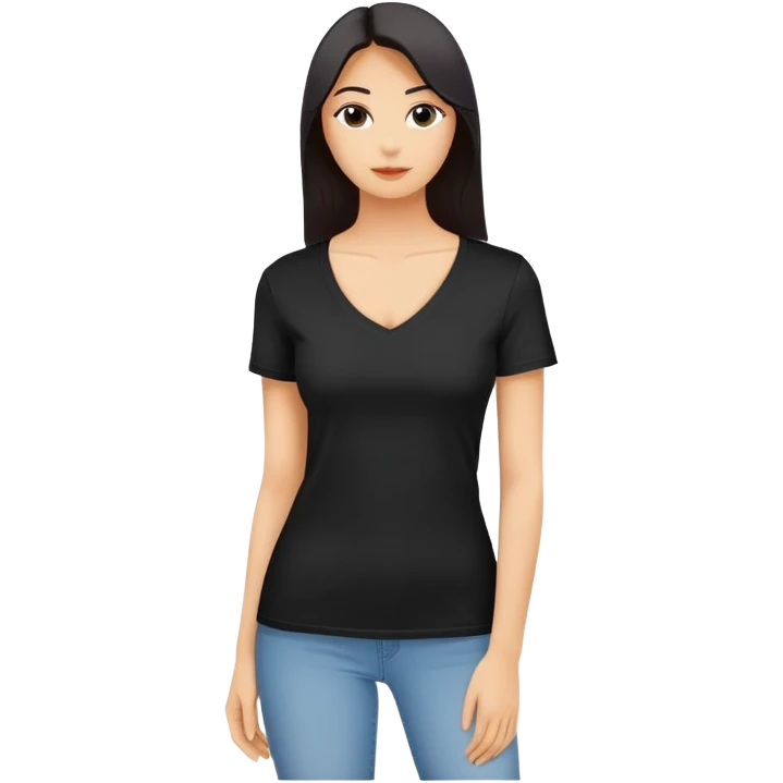 single black fitted v-neck t-shirt, cropped length, simple clean isolated garment only, no accessories, plain white background emoji
