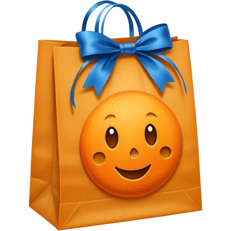 orange paper bag with blue ribbon emoji