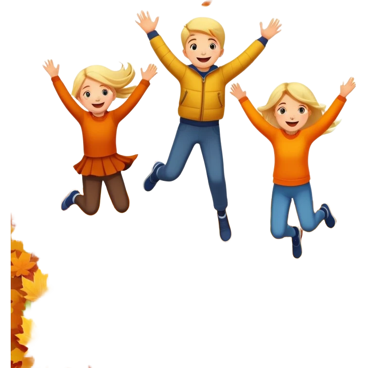 kids jumping into piles of autumn leaves, joyful expressions, colorful fall scene emoji