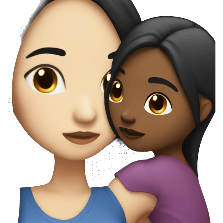 Lesbians with long black hair and white skin kissing passionately emoji