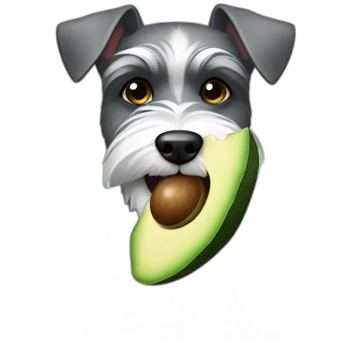 funny Zwergschnauzer with a toy of avocado in his mouth emoji