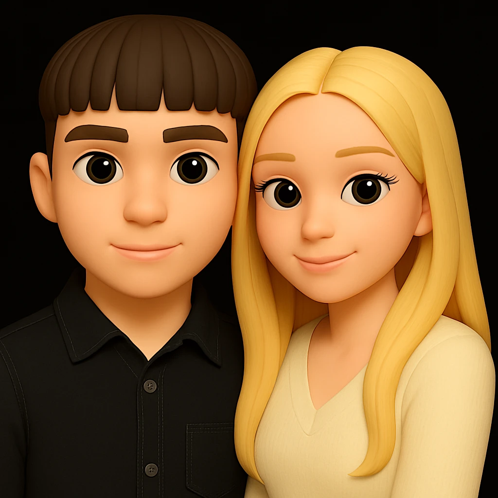 Make the guy's skin color the same as the girl's skin color in the image, keeping the 3d-emoji style and everything else unchanged. The original style is 3d-emoji, but since it does not support editing, use the general style editor while preserving the 3d-emoji look. emoji