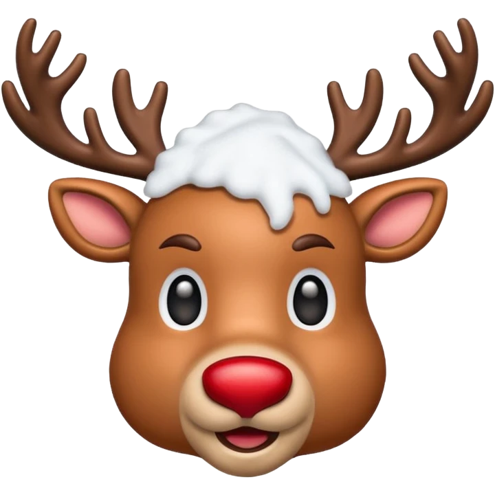 realistic emoji Rudolph red nosed reindeer with snow on its head and nose emoji