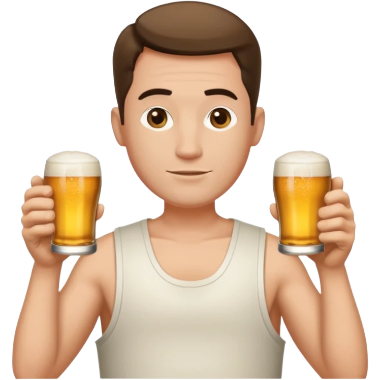 Emoji beauf avec un coupe de cheveux mulet accentué, un ventre vraiment rond, un débardeur et une bière dans la main emoji