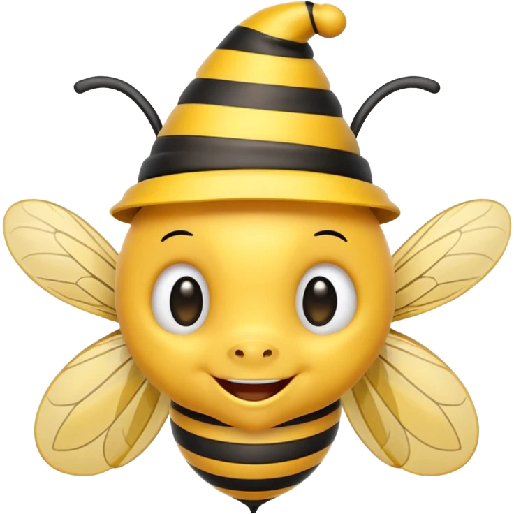Bees with red Birthday Hat, Happy bee with striped party hat emoji