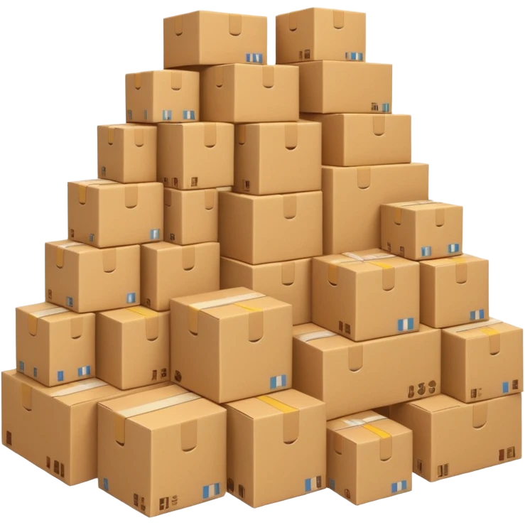 Generate a realistic emoji-style of a overfilled storage room where the packages dont have much space and falling over emoji