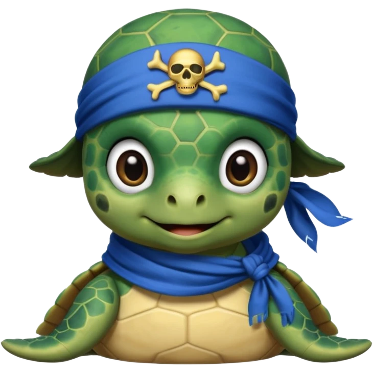 cute sea turtle wearing a blue pirate scarf emoji