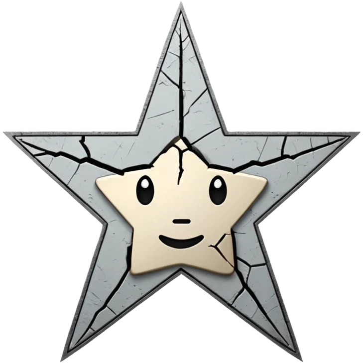 Minimalist emoji-style sticker of a cracked Walk of Fame star with a faint claw mark coming from below, grayscale and ash tones


 emoji