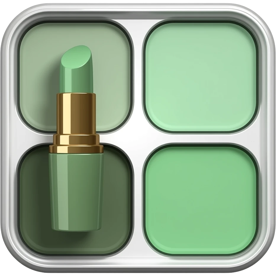lipstick, beauty symbol, smooth rounded shape, minimal luxury cosmetic palette with dark olive green, soft sage green, emoji
