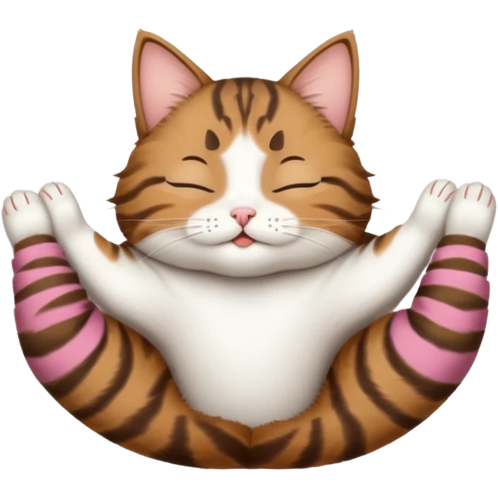 dark brown tabby and white cat in funny positions upside down with eyes closed emoji