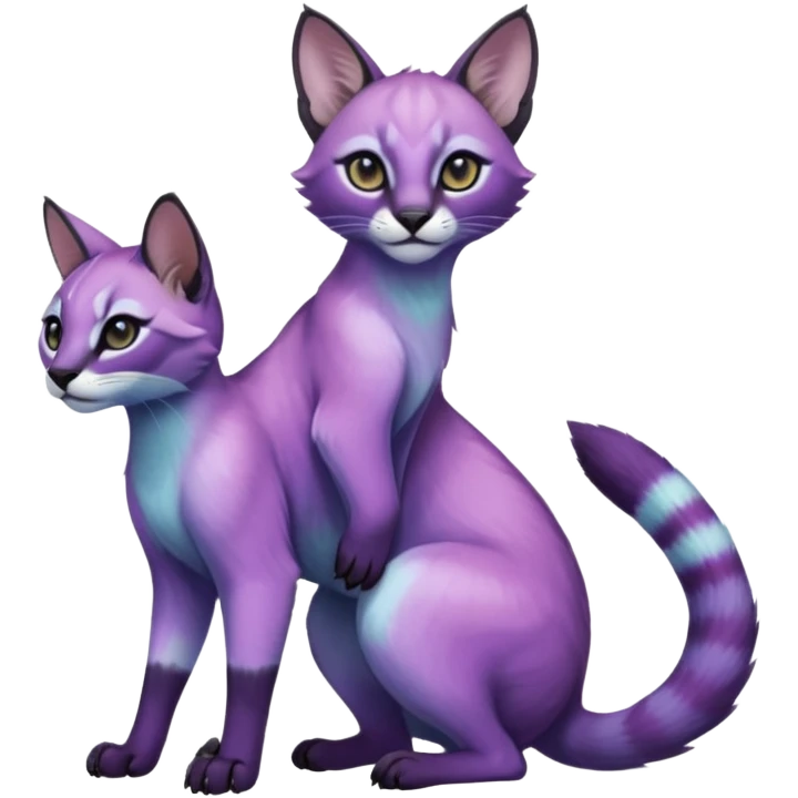 Colorful dark tropical pastel-lilac-lavender-violet iridescent pastel white glorious divine exotic cute cool beautiful shiny beautiful fantasy-caracal-civet-genet-sergal-vernid-Cacomistle-oncilla-animal-Fakémon-hybrid-fursona (full body) emoji