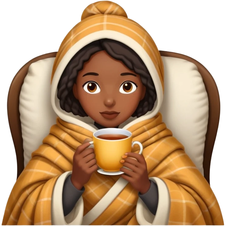 black girl wrapped in blanket drinking tea emoji