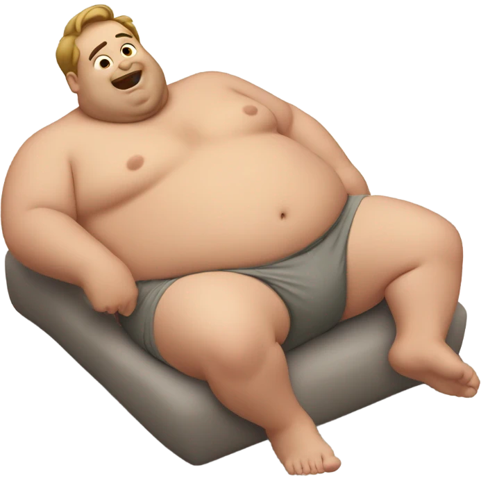 Fat man shirtless on his stomach, feet up emoji