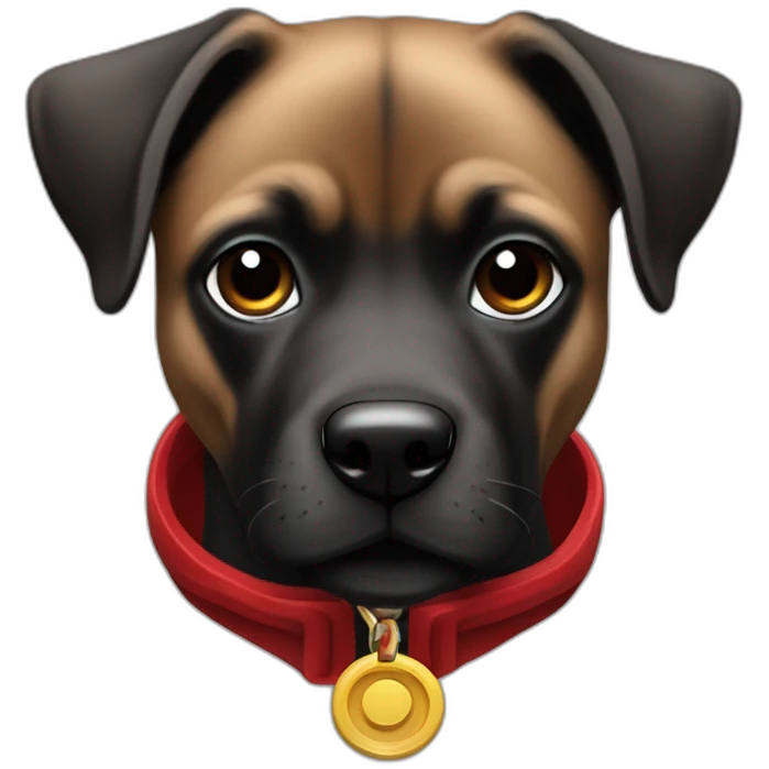 perra negra contenta con collar rojo emoji