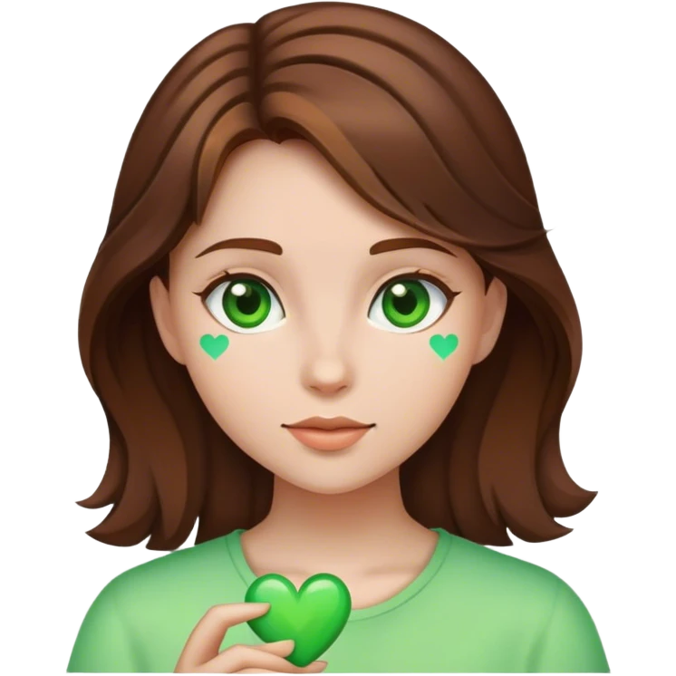 girl with Brown hair and green Heart emoji