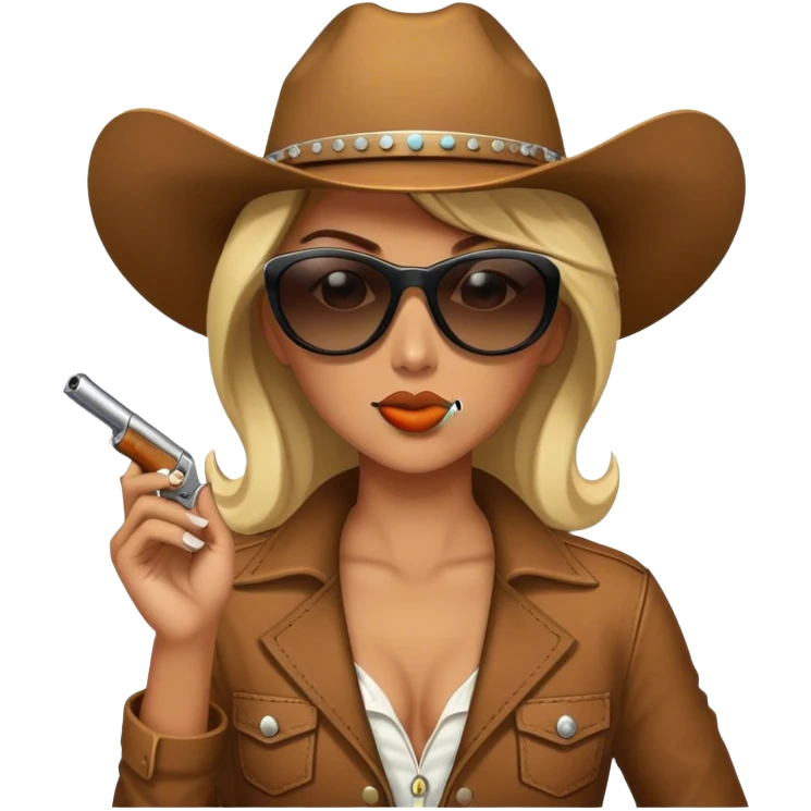Cowgirl wearing sunglasses, smoking a cigarette, and holding a gun  emoji