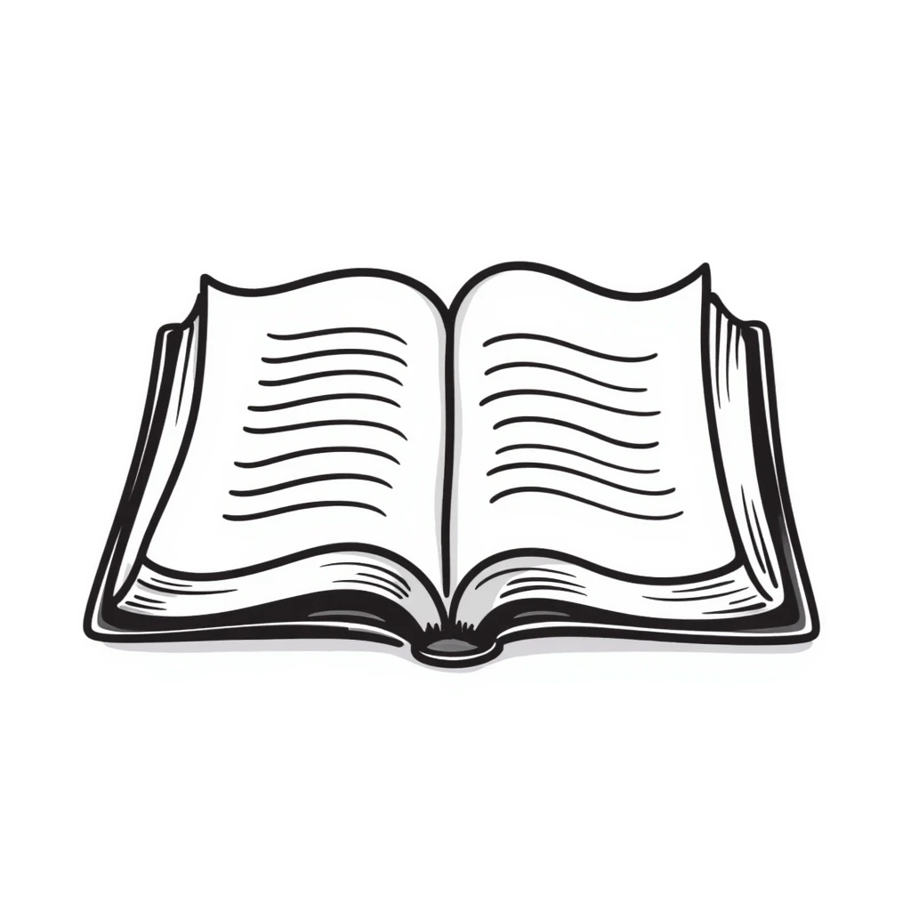 open bible with visible text lines, hand drawn doodle style emoji