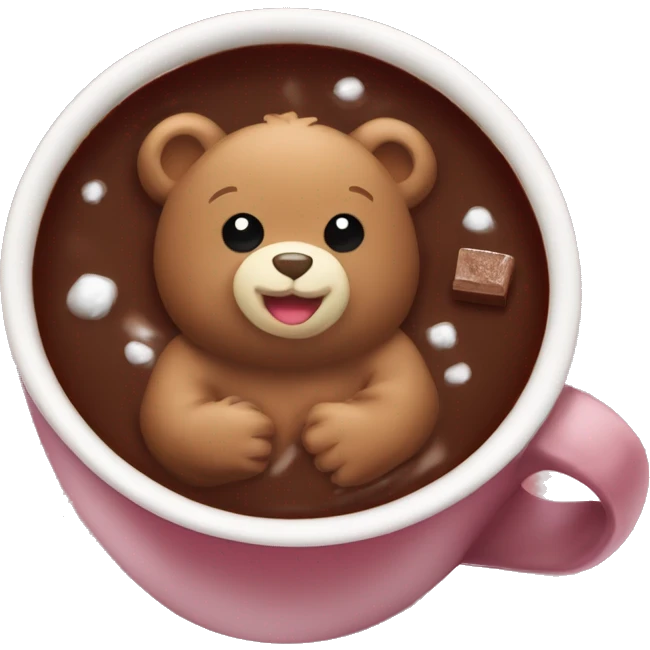 Baby bear inside of a cup of hot cocoa. Burgundy colored cup.  emoji