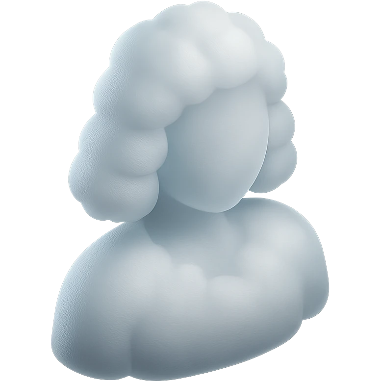 person, shoulder length, made of white fluffy convex clouds, no shadows, straight, matte glass style emoji
