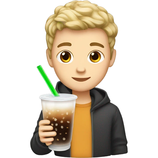 white boy with boba tea emoji