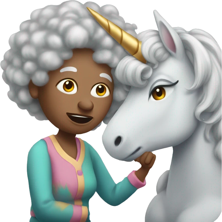 Unicorns being respectful to an old woman with big hair emoji