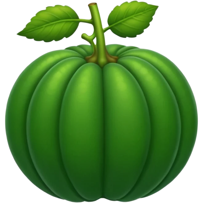 Un fruto verde oscuro con puntos verdes más oscuros Y con patas redondas y con un tallo con forma de C emoji