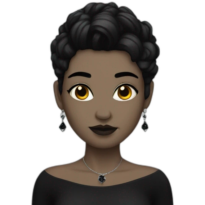 Goth, white skin, black hair, earrings. emoji