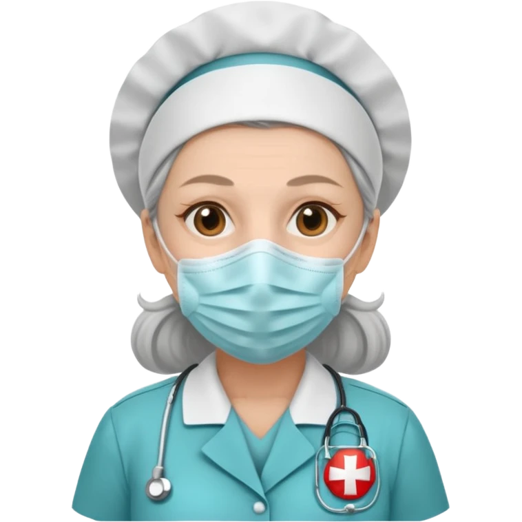 Old, female, wearing mask, solemn, nurse uniform
 emoji