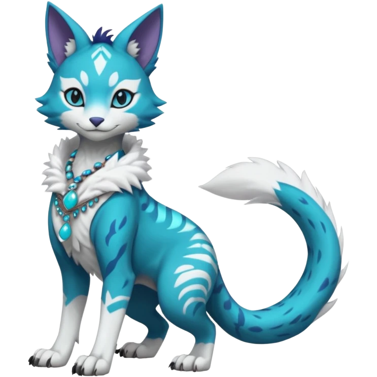 Kawaii cute Indigo Turquoise Grey beautiful pretty elegant divine edgy feline-vernid-sergal-Fakémon-Pokémon-Digimon-fursona-animal-creature, full body, with intricate detailed markings, silken shawl, decorative anklets emoji