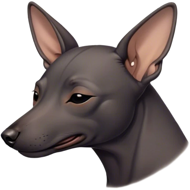 Meme-Worthy Cute Sleeping Xoloitzcuintle dog Portrait Emoji, Head resting peacefully with a contented smile, showcasing a sleek, muscular build with smooth, hairless ebony skin and gently relaxed wrinkles, eyes shut in a serene nap, Simplified yet hilariously adorable features, highly detailed, glowing with a soft, drowsy light, high shine, relaxed and utterly lovable, stylized with an air of playful laziness, bright and heartwarming, soft glowing outline, capturing the essence of a comically sleepy guardian, so meme-worthy it feels like it could instantly become the next viral sensation of adorable slumber! emoji