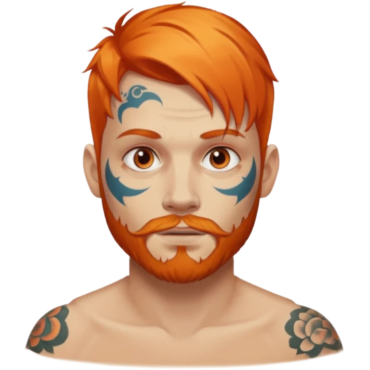 man with tattooed faces and orange hair emoji