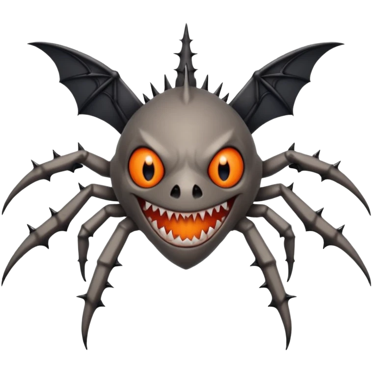 A bat with acid all in his body and his eyes  replaced with shark teeth and his hand in his back ( four hand) and his spines will be very spiky  and his leg will like a spider and last his eyes or 4 eyes will be in his hands and the colour of the eyes will orange and black emoji