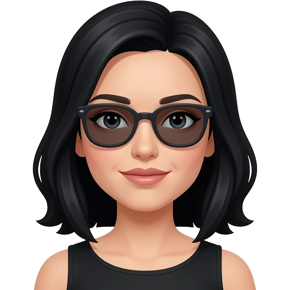 persona elegante con bolsas palpebrales en los ojos y pelo negro emoji