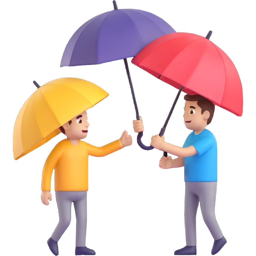 Change the umbrella to be closed, keep the man and another person about to shake it instead of hands, same 3D emoji style, no background. emoji